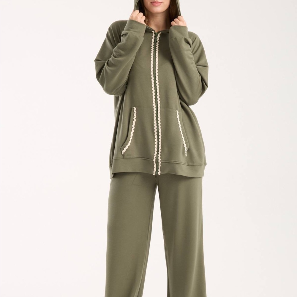 Olive Green Zip-Up Hoodie and Pants Set